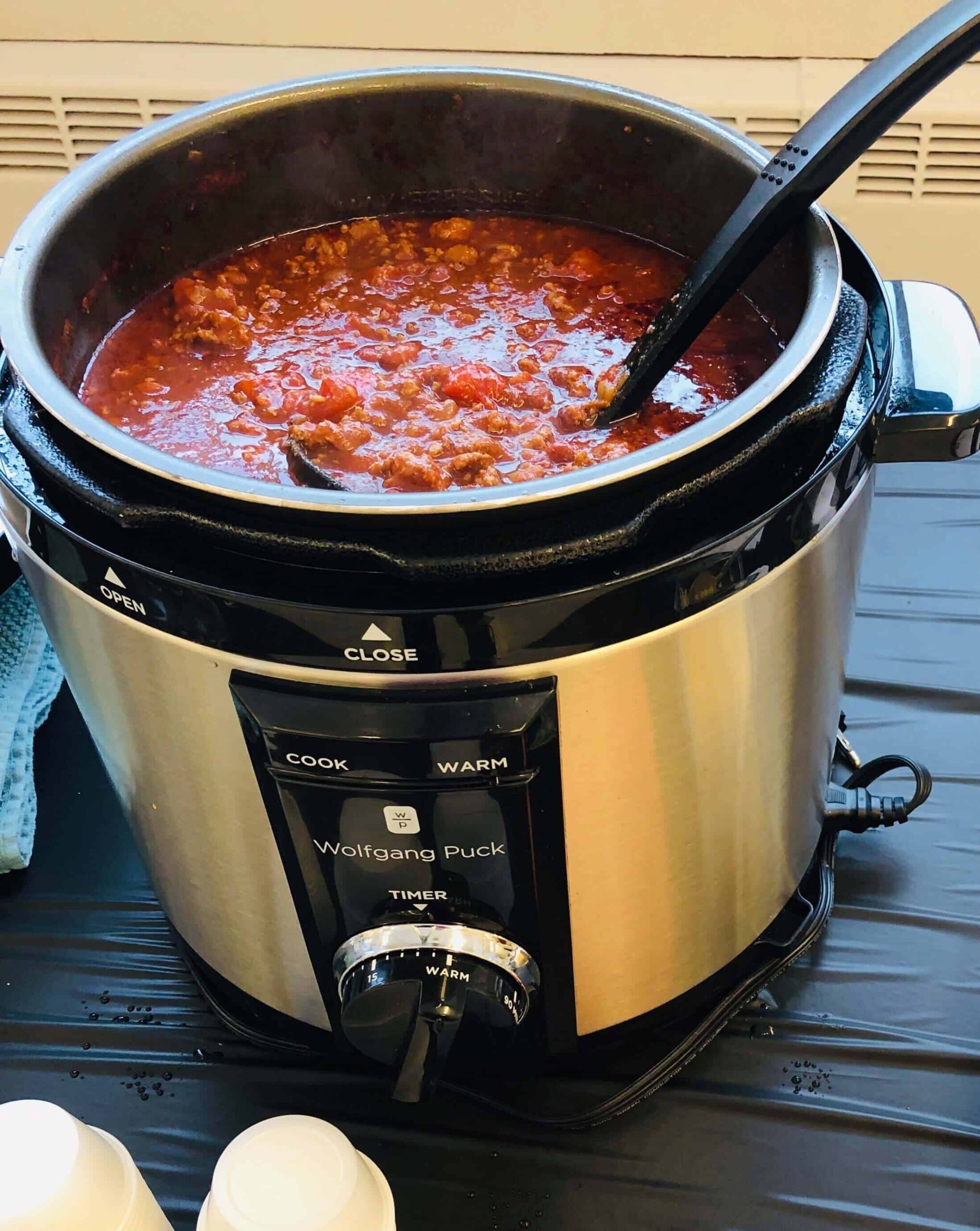 Instant Pot chili for a crowd finished and ready to serve.