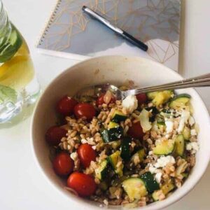 italian farro salad recipe in a bowl