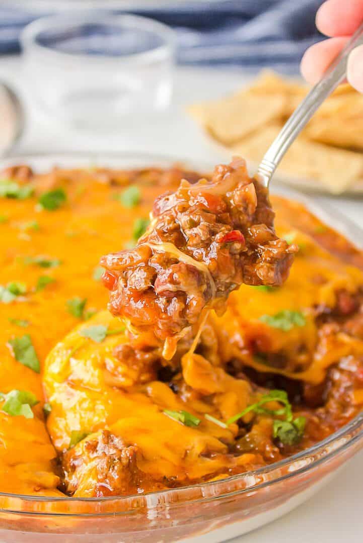 Hot Taco Dip with Ground Beef and Cream Cheese