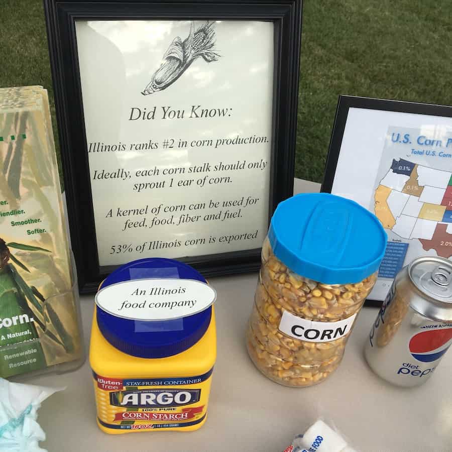 A table showing corn products including cornstarch, corn and diet Pepsi.