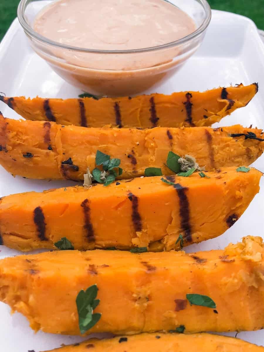 grilled sweet potato wedges with mayo