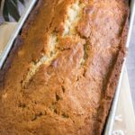 Hawaiian banana bread in a loaf pan.
