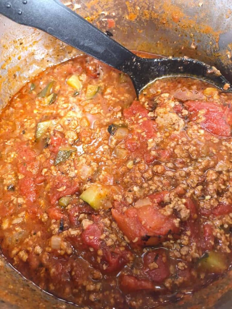 Meat sauce in a crock pot.