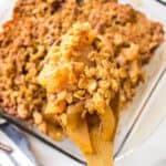 A spoonful of baked apple crisp.