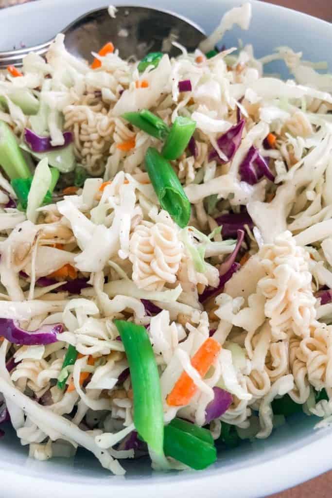 Chinese cabbage salad with ramen noodles.