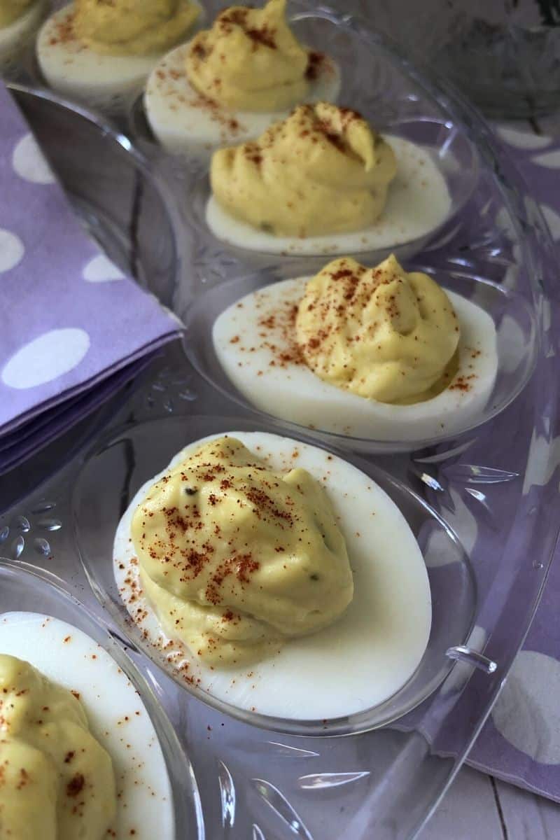 A platter of low carb deviled eggs.