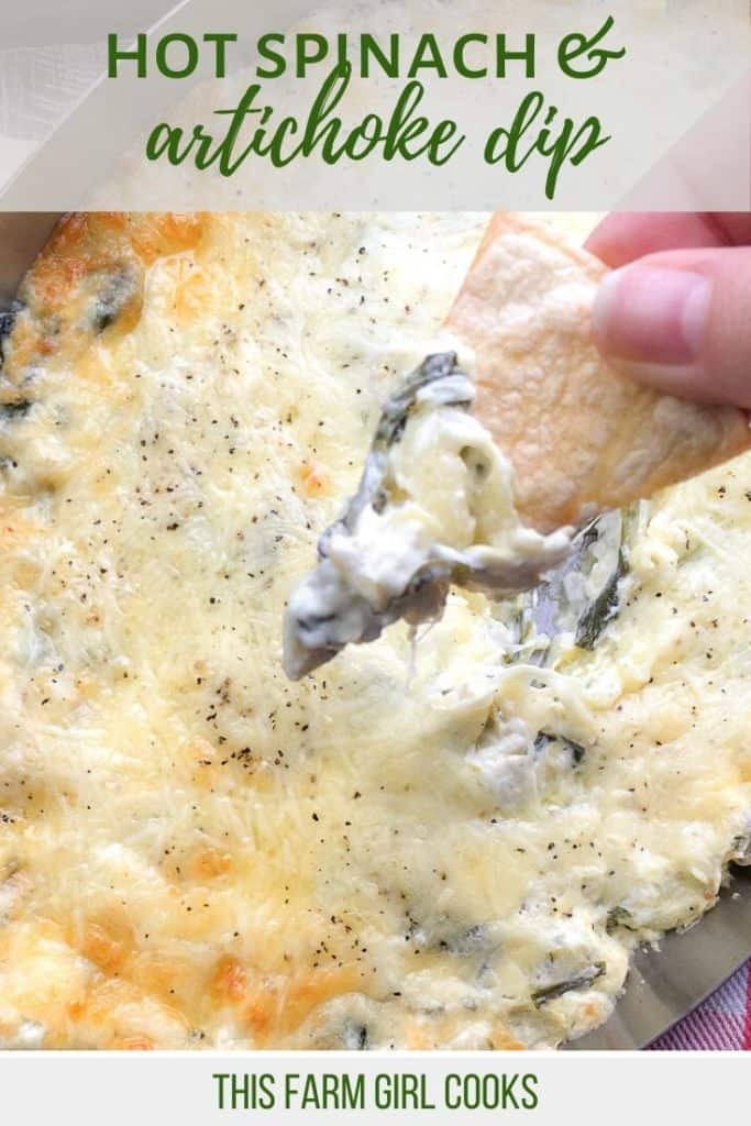 baked spinach and artichoke dip on a chip