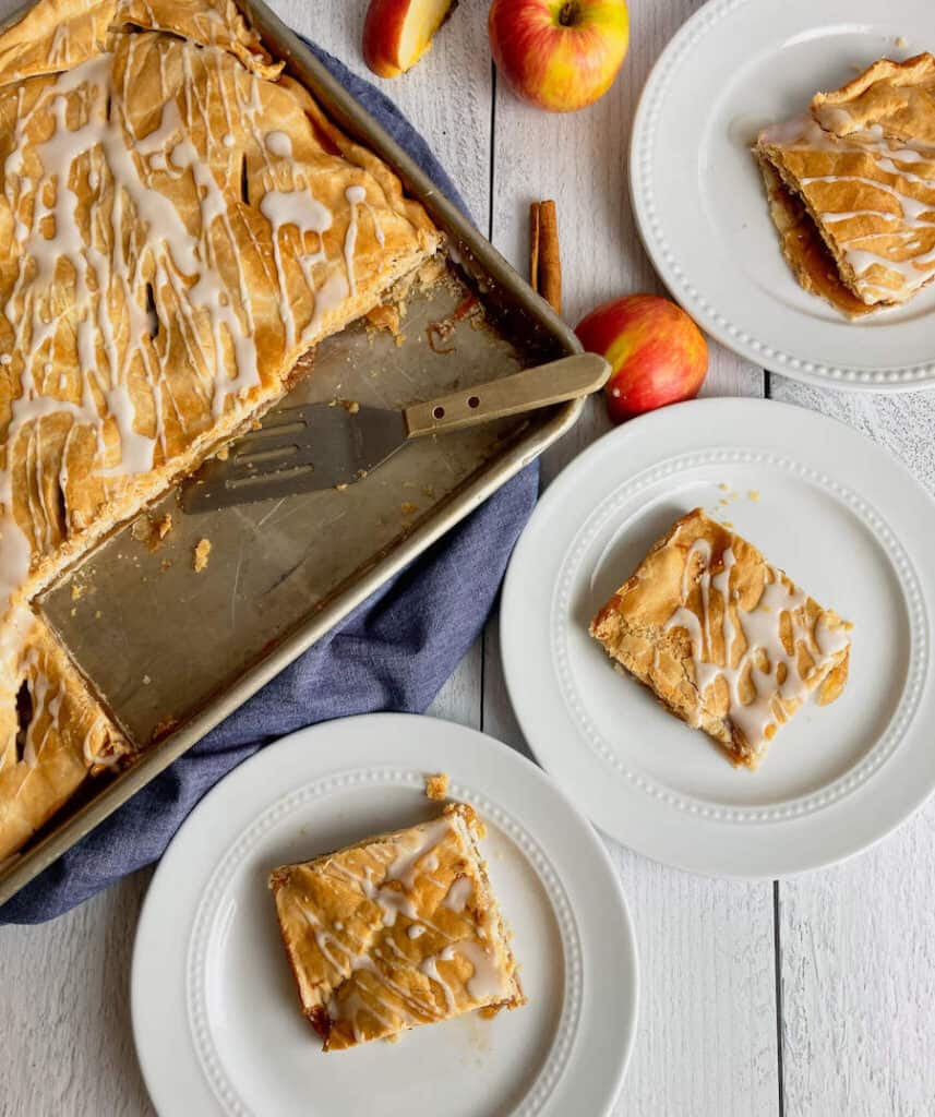 Apple slab pie on a counter.