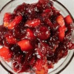 Cranberry apple chutney in a mason jar.