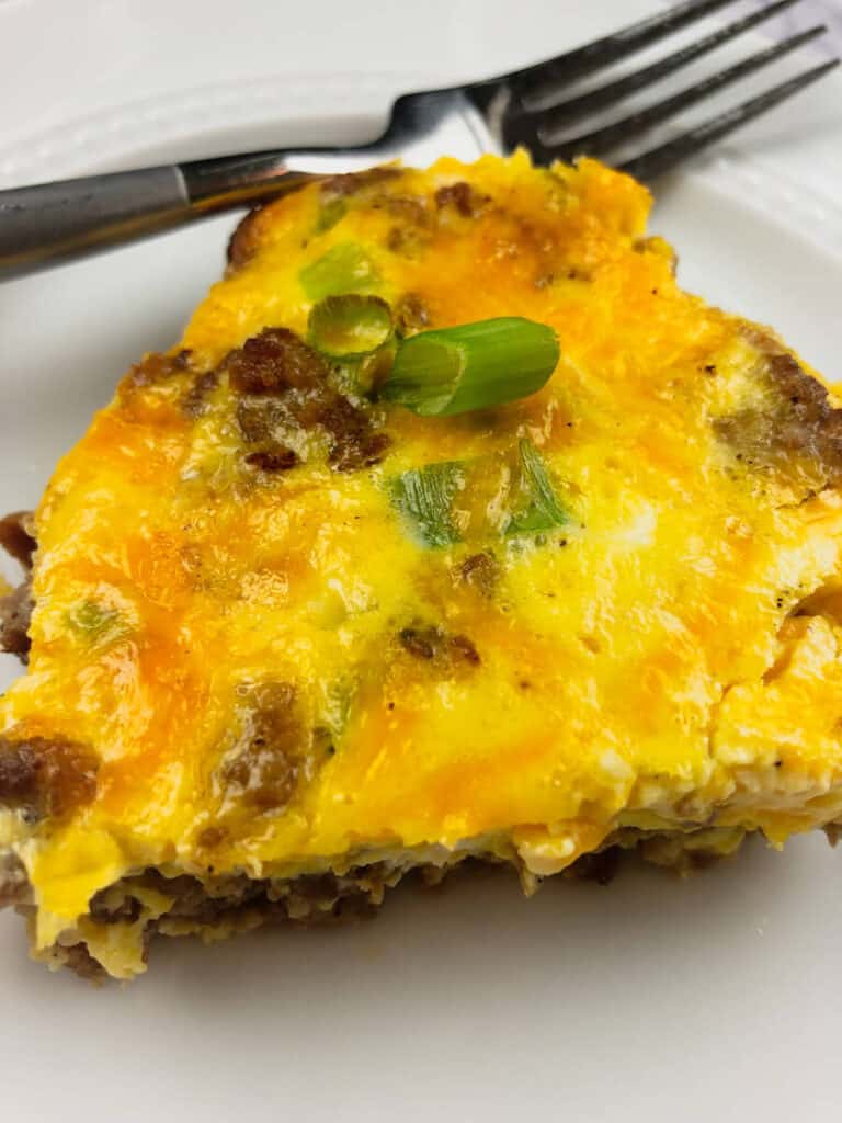 Crustless sausage and cheese quiche.