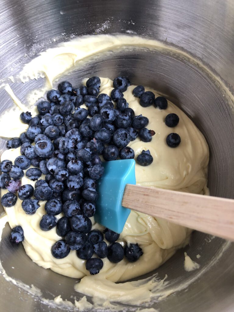 cake batter with blueberries