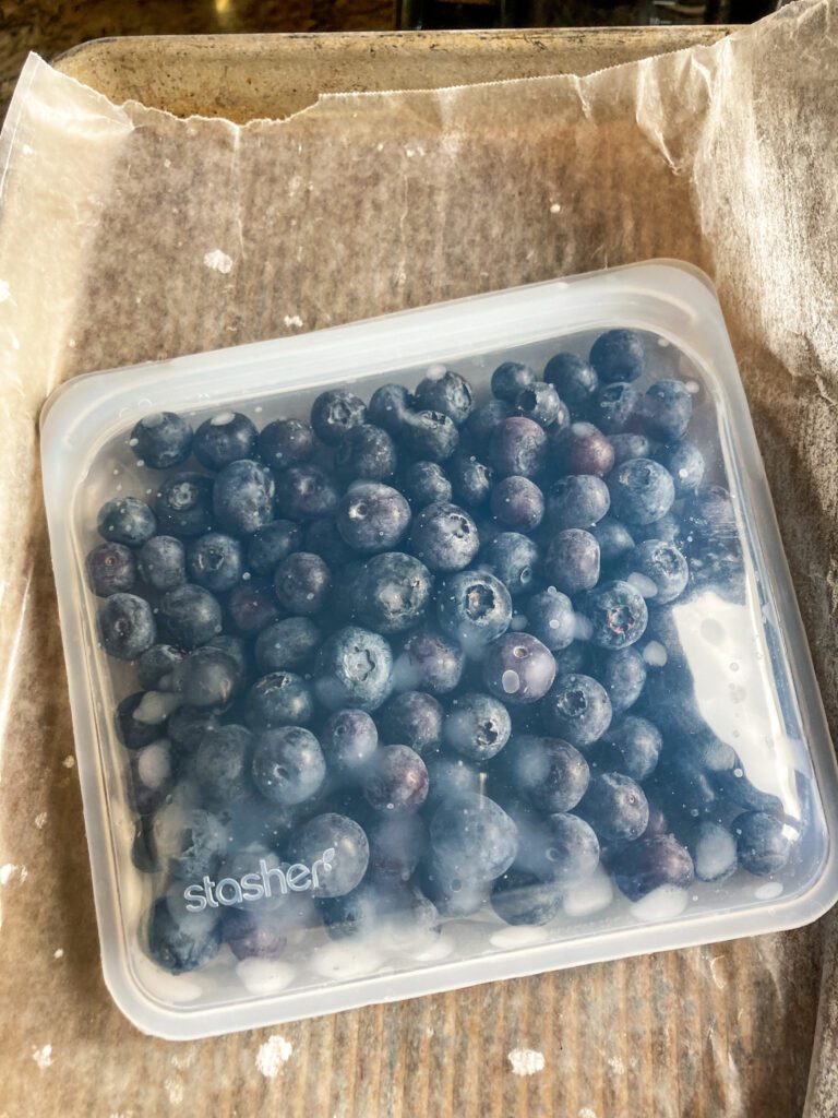 frozen blueberries in silicone bag