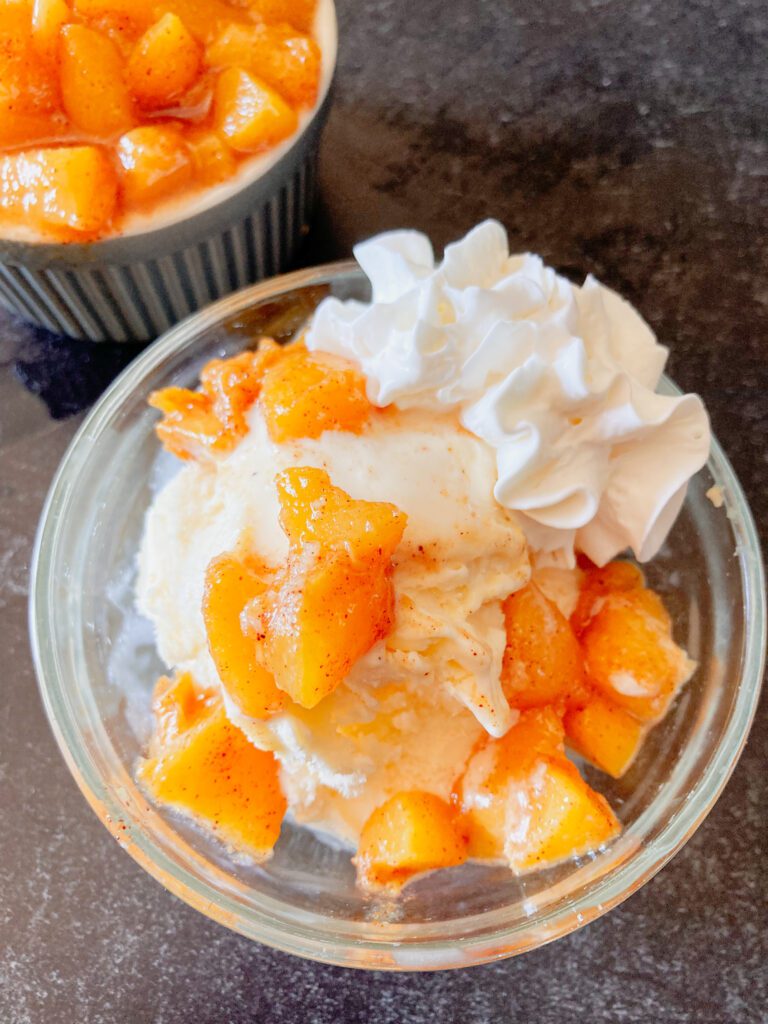 peach compote on ice cream