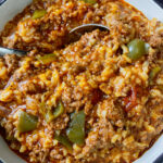 Stuffed pepper soup in a bowl.