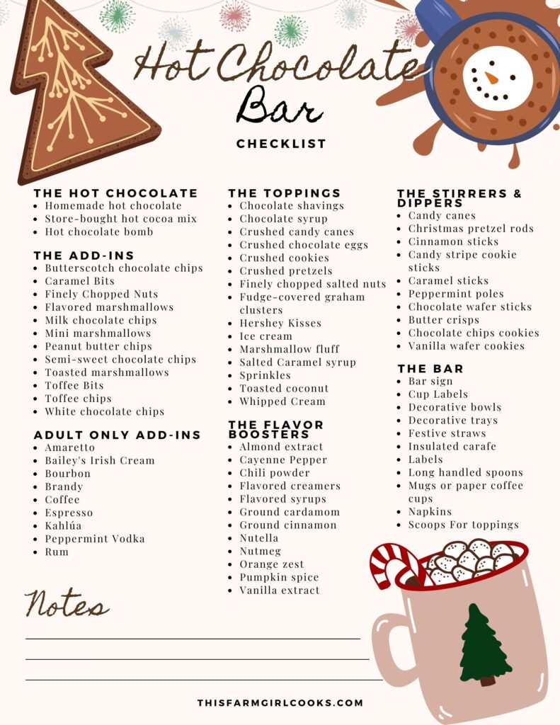 Hot chocolate bar checklist.
