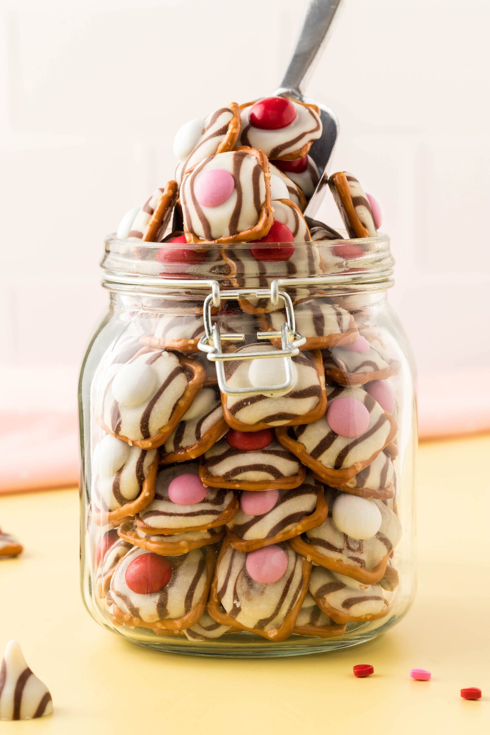 White Chocolate Pretzel Bites with M&Ms