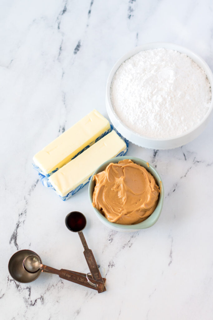Ingredients to make peanut butter fudge. 