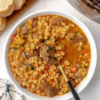 spoonful of beef barley soup