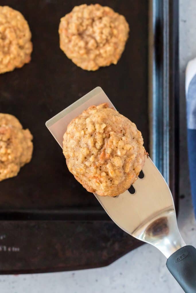carrot cake cookie on a spatula