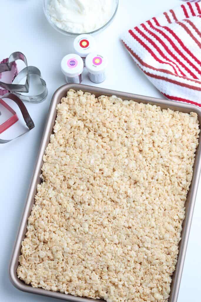 A pan of rice krispie treats.