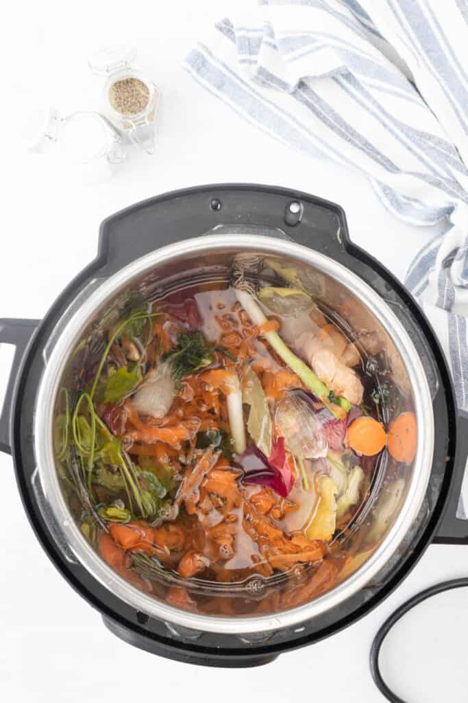 Starting vegetable broth in the instant pot.