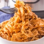 A forkful of shredded bbq chicken.