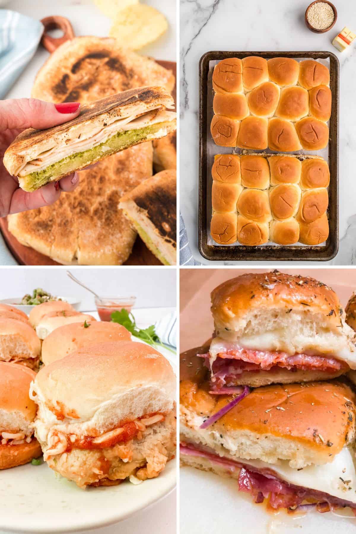 Slider sandwiches and panini to serve with pasta salad.