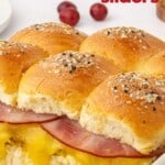 Breakfast sliders in a casserole dish.