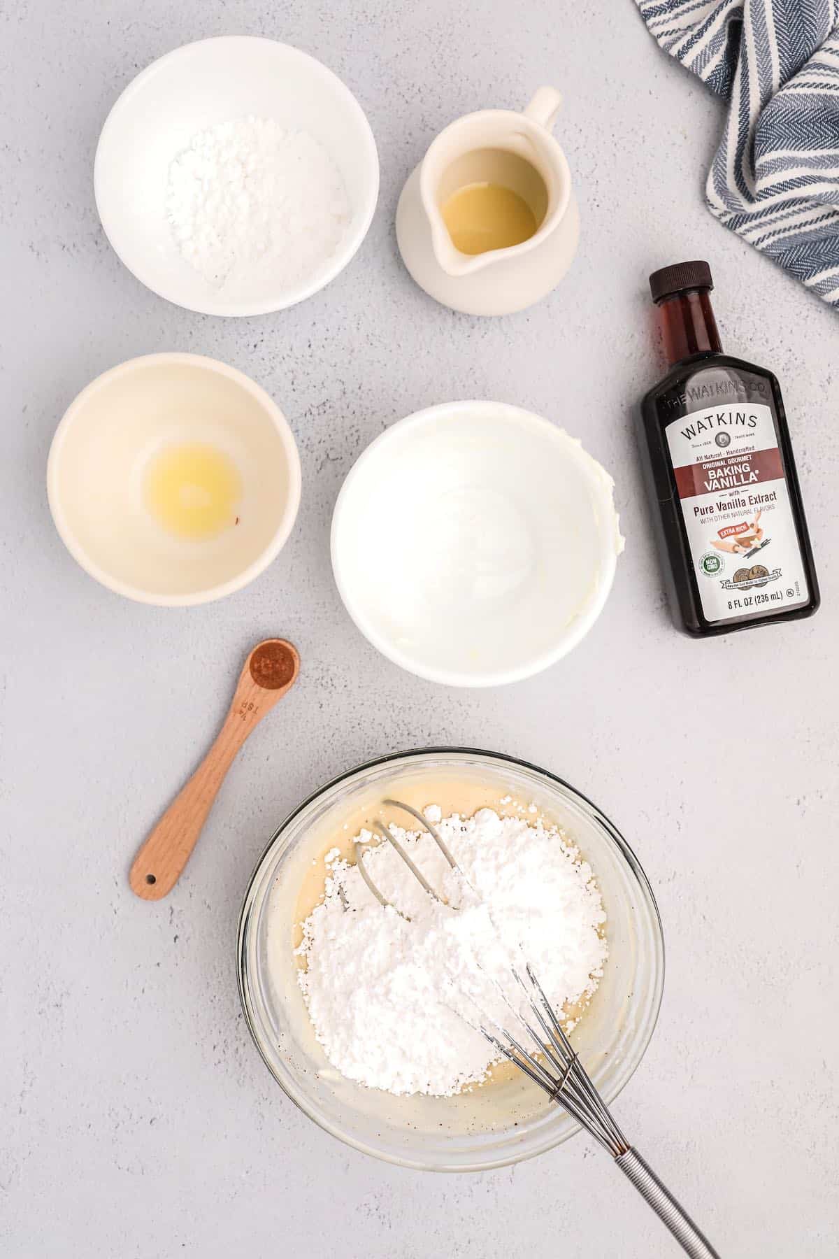 Dry ingredients added to the cake batter.