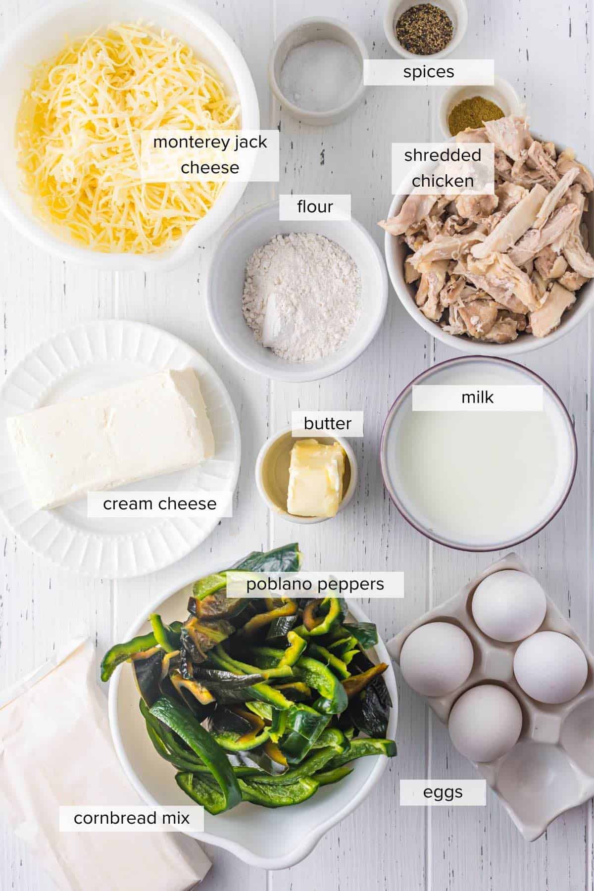 Ingredients to make a chile rellanos casserole.