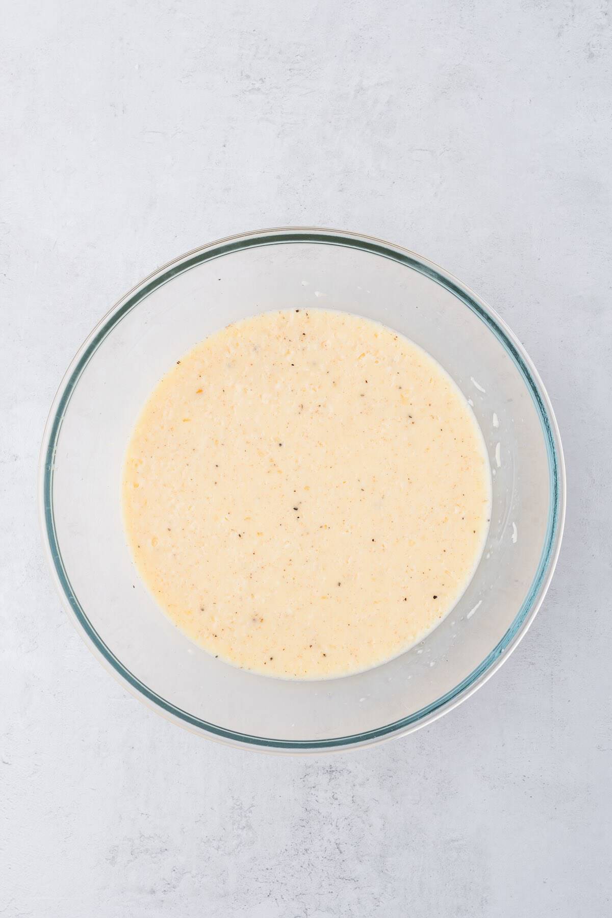 A creamy yellow egg mixture in a bowl.