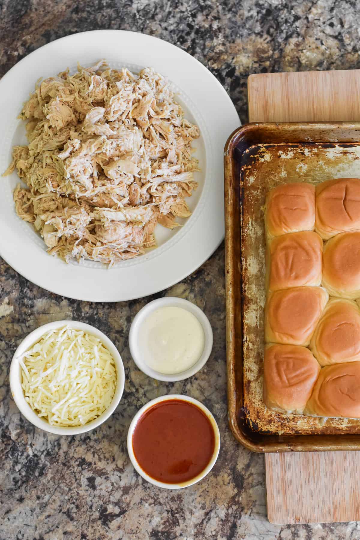 Ingredients to make chicken buffalo sliders.