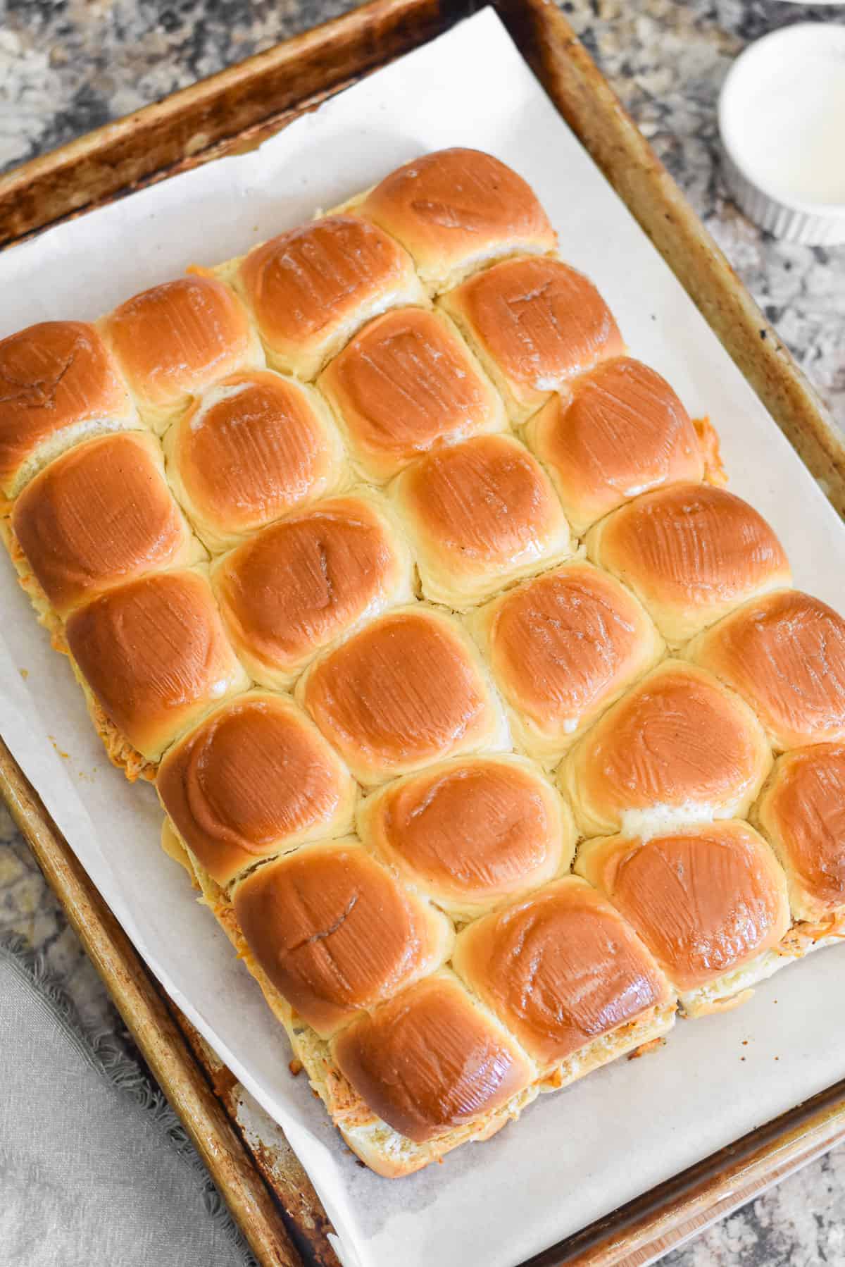 Baked chicken buffalo sliders.