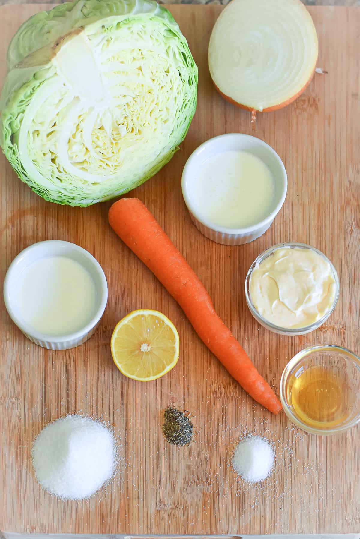 Ingredients to make American coleslaw.