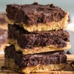 Layered peanut butter chocolate brownies.