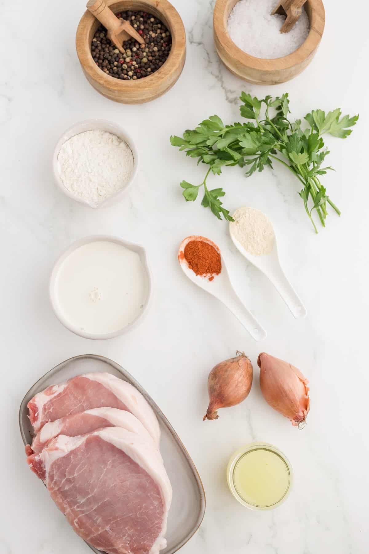 Ingredients to make smothered pork chops.