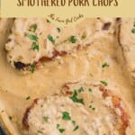 Pork chops smothered in a rich sauce made easy in a weeknight skillet meal.