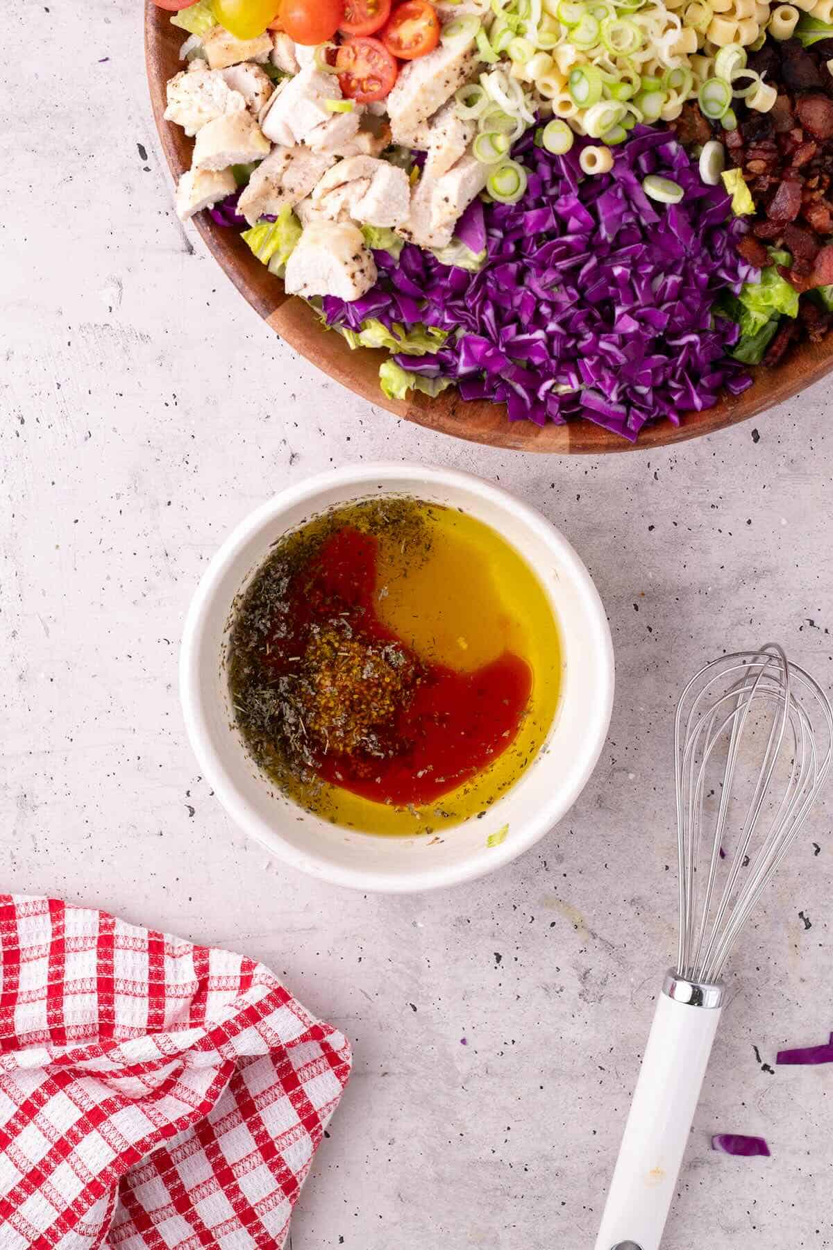 Portillos chopped salad dressing in a small bowl.