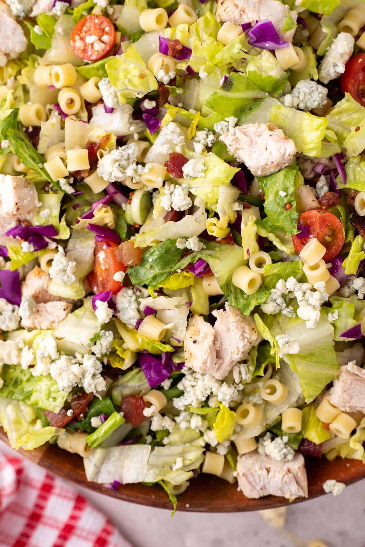 Chopped salad with ditalini pasta.