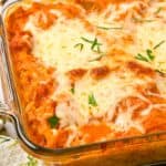 Close-up of cheesy Million Dollar Spaghetti Squash casserole.