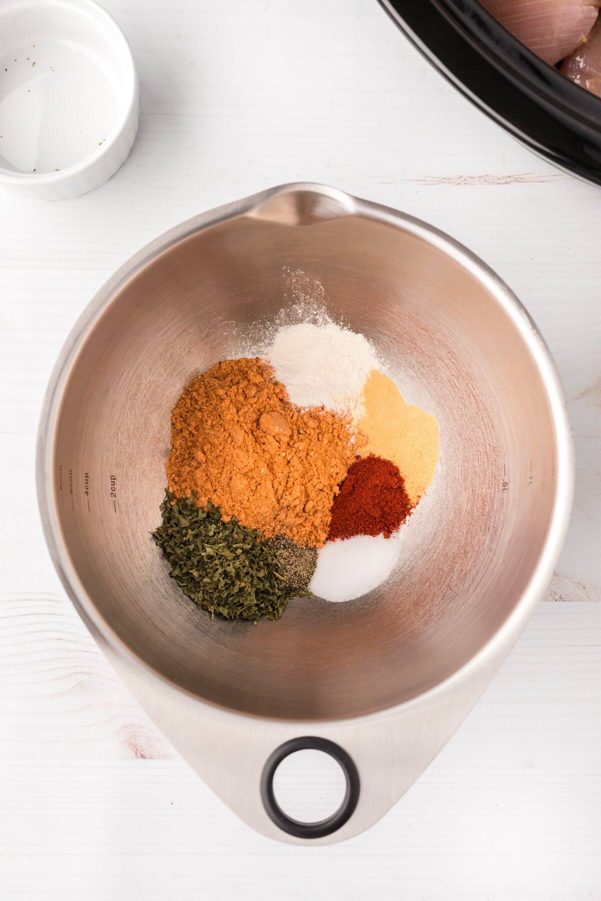 Spice mixture in a bowl for chicken tacos.