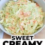 Shredded cabbage and carrots make a sweet and creamy, American style coleslaw.