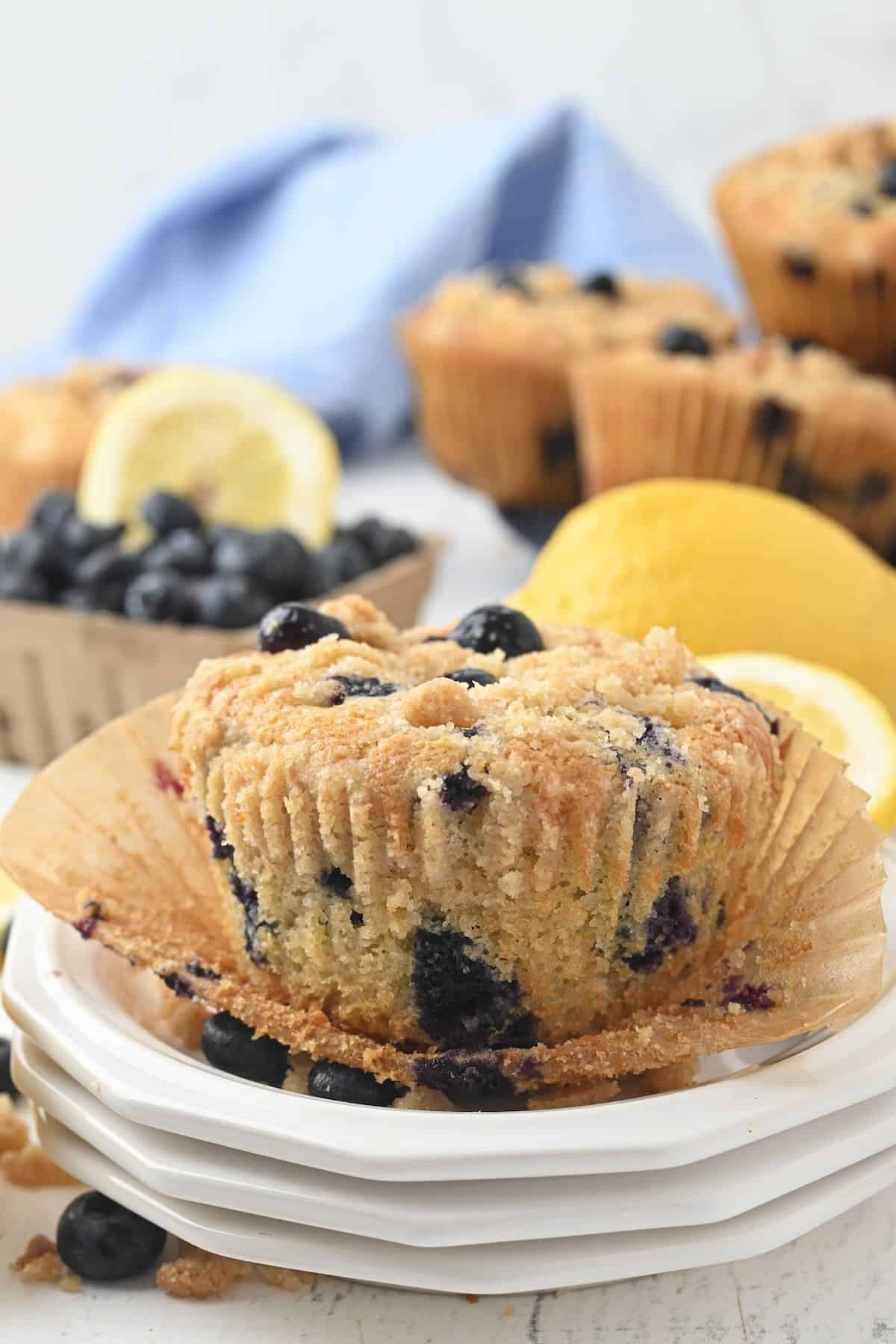 Bakery style blueberry muffin served warm and ready to eat.