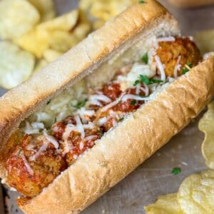 Easy meatball subs recipe made with frozen meatballs and marinara sauce.