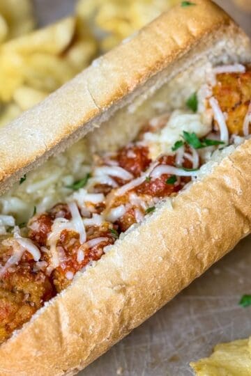 Easy meatball subs recipe made with frozen meatballs and marinara sauce.