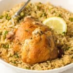 One pot chicken and rice with vegetables made in the Instant Pot.
