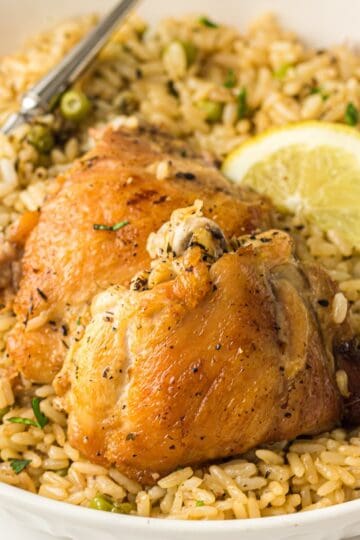 One pot chicken and rice with vegetables made in the Instant Pot.