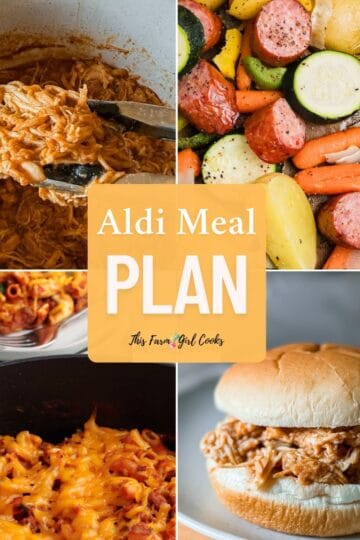 A meal plan using Aldi ingredients on sale to make 4 easy family friendly dinners this week.