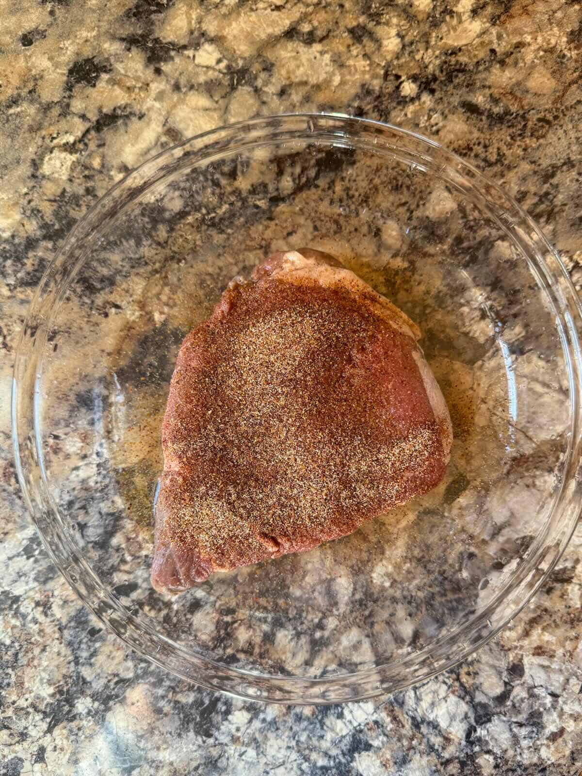 Sirloin steak marinated in fajitas seasonings, lime juice and olive oil.