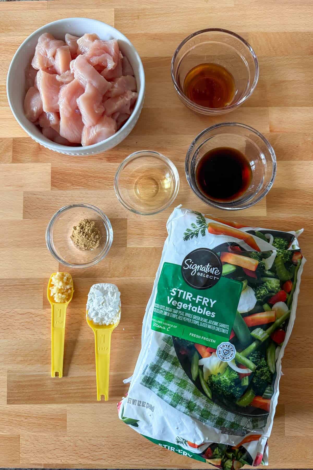Simple ingredients to make a weeknight chicken stir fry.